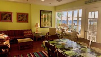 Televisión, chimenea, libros, videoteca