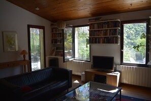 TV connectée, cheminée, lecteur de DVD, table de tennis de table