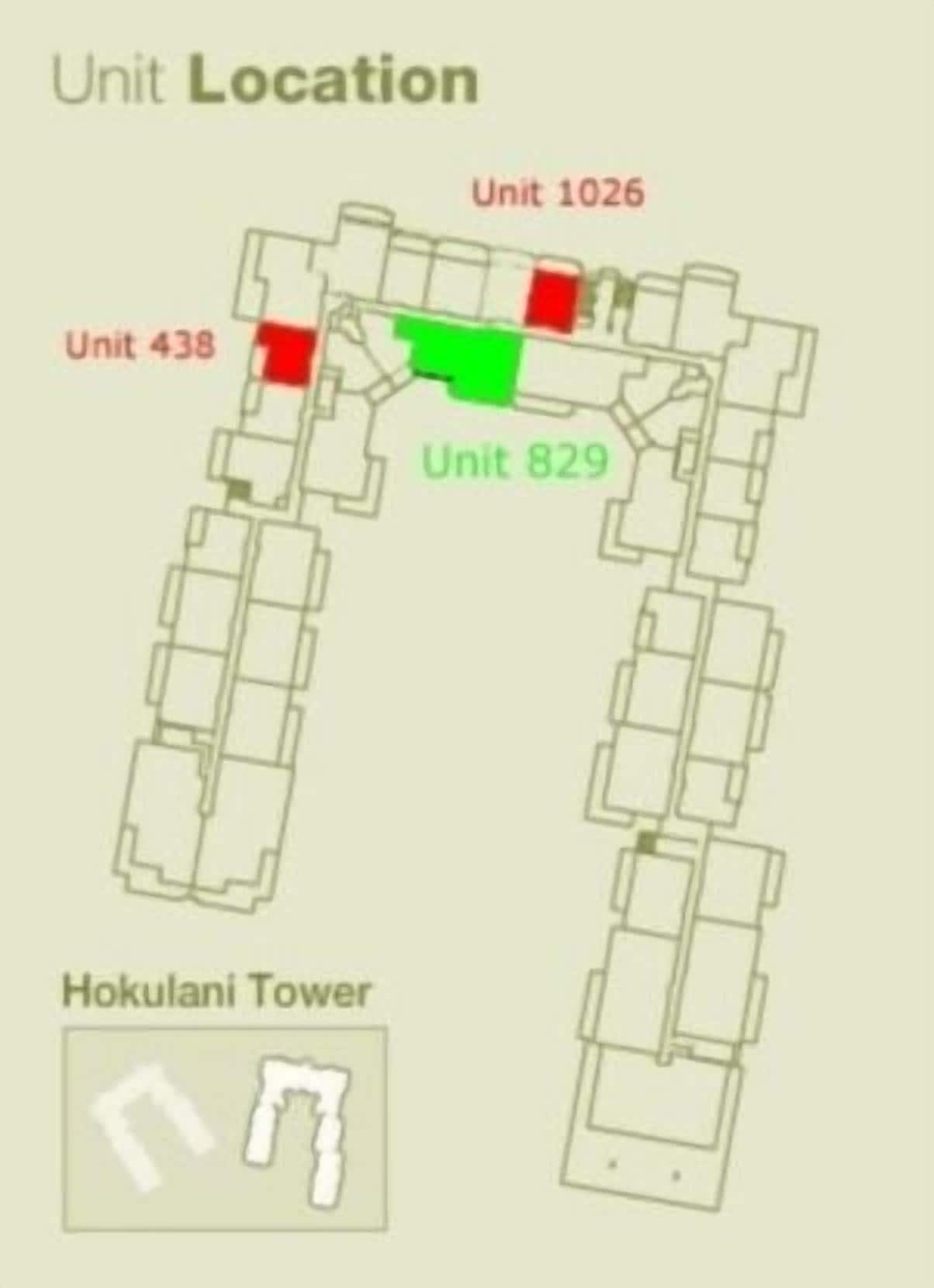 A floor plan of a building with labeled units 1026, 829, and 438.