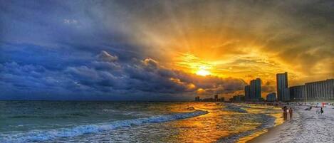 On the beach, beach towels