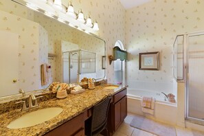 Combined shower/bathtub, jetted bath, hair dryer, towels - 4BR/2BA Luxury Villa • Private Heated Pool & Game Room • 18 min to Disney World (Davenport)