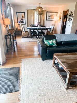 Smart TV, fireplace, DVD player, books