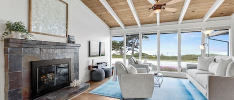 Smart TV, chimenea, reproductor de DVD y videoteca