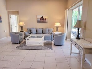Smart TV, fireplace, DVD player, books