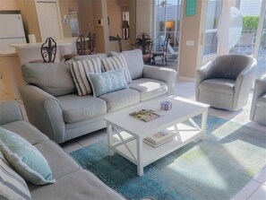 Smart TV, fireplace, DVD player, books