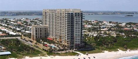 On the beach, sun loungers, beach towels