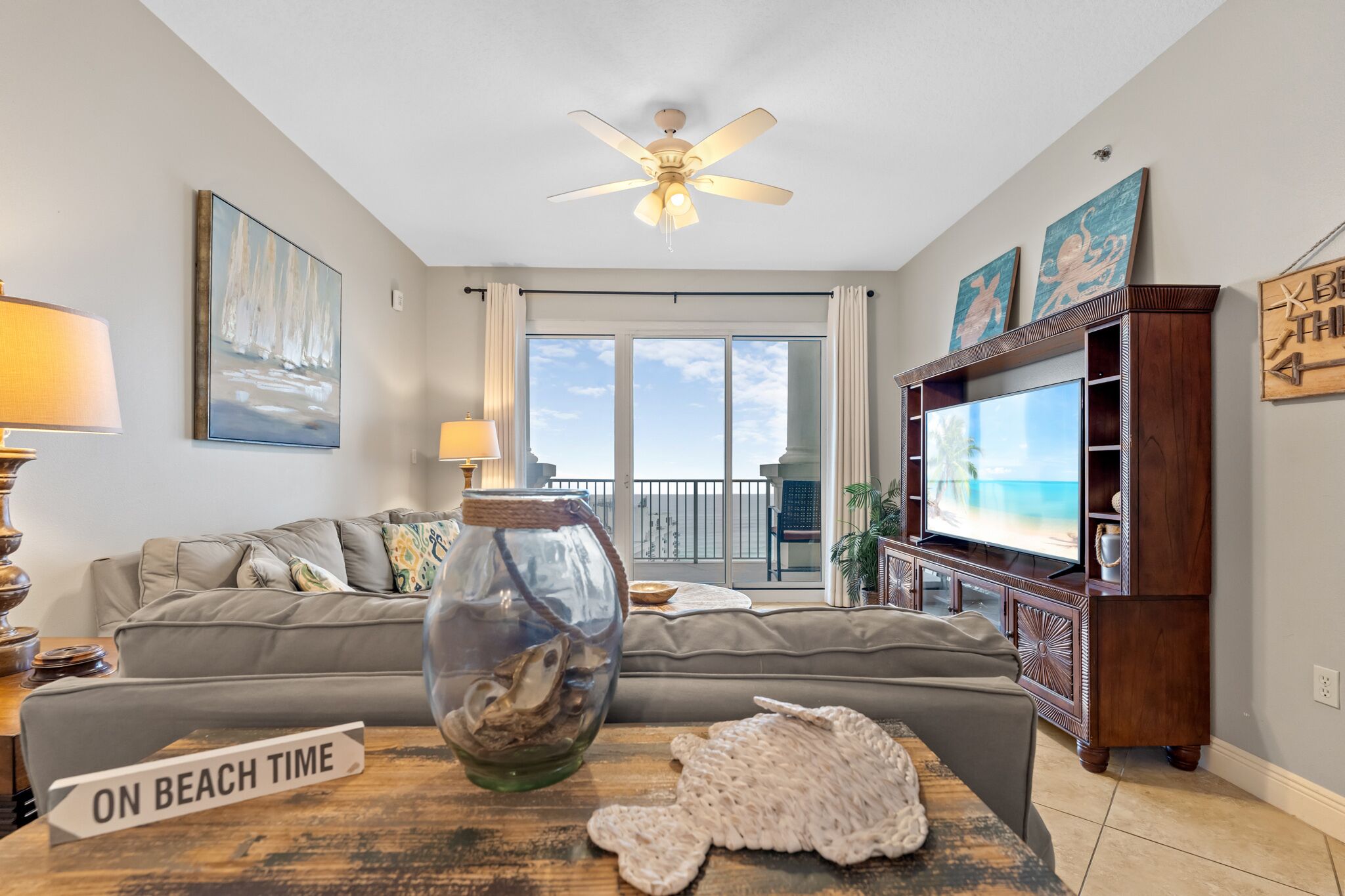 Flat-screen TV, DVD player, books