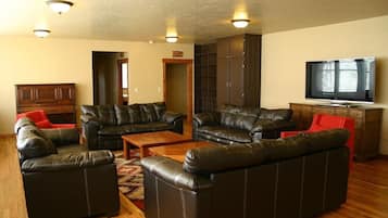 TV, fireplace, DVD player, foosball