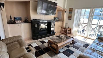 Smart TV, fireplace, video games, DVD player