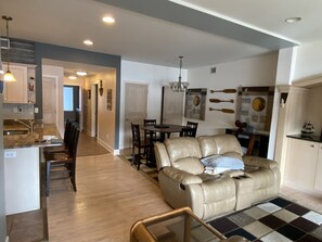 Smart TV, fireplace, video games, DVD player