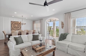 Smart TV, fireplace, DVD player, books