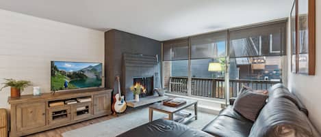 TV, fireplace, DVD player, stereo