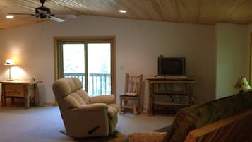 Smart TV, fireplace, DVD player, books