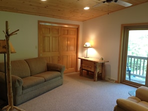 Smart TV, fireplace, DVD player, books