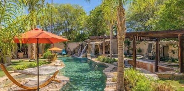 Pool - Mini Resort!!  Swim up bar! Beach Entry! Spa in a Cave & Slide & More! (Palm Springs)