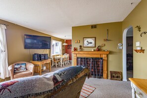 TV, fireplace, video games, DVD player