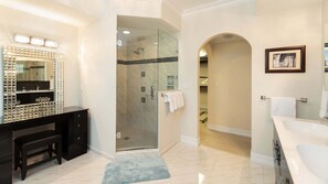 Shower, hair dryer, bidet, towels