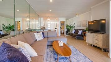 Televisión, reproductor de DVD, libros y videoteca