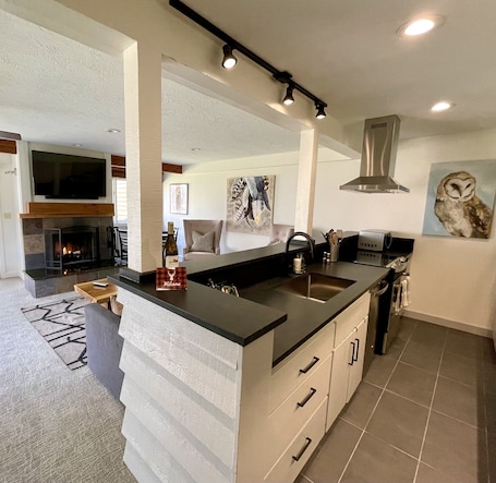 Fridge, microwave, oven, stovetop. 1B, 1B MTN. Getaway Min. from Skiing.
