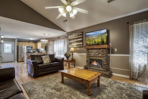 Télévision, cheminée, jeux vidéo, baby-foot