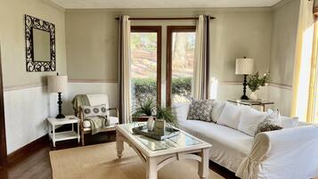 Smart TV, fireplace, table football, books