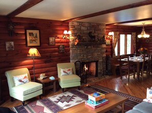 Smart TV, fireplace, video games, DVD player