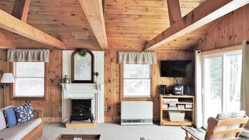 Fernseher, Kamin, DVD-Player, Bücher