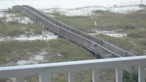 A wooden boardwalk leading to the beach with a sign indicating city ordinance compliance. - Tidewater 2nd Floor-Awesome Gulf Front 3BR - Indoor & Outdoor Pools (Orange Beach)