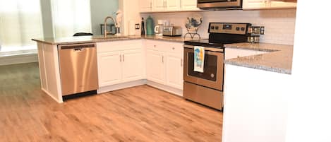 Fridge, microwave, oven, dishwasher