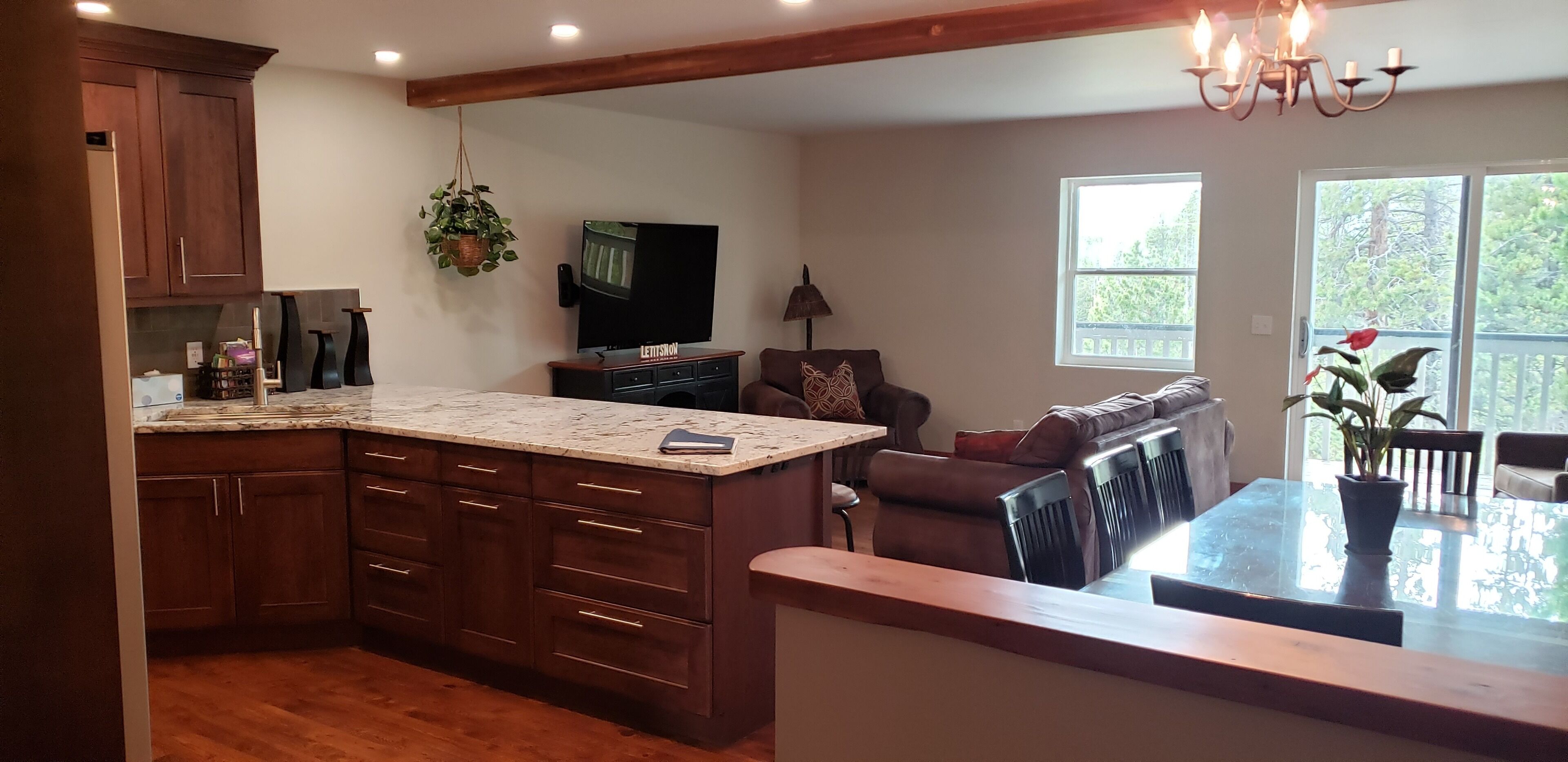 Enjoy great views from the hot tub at this mountain getaway.  