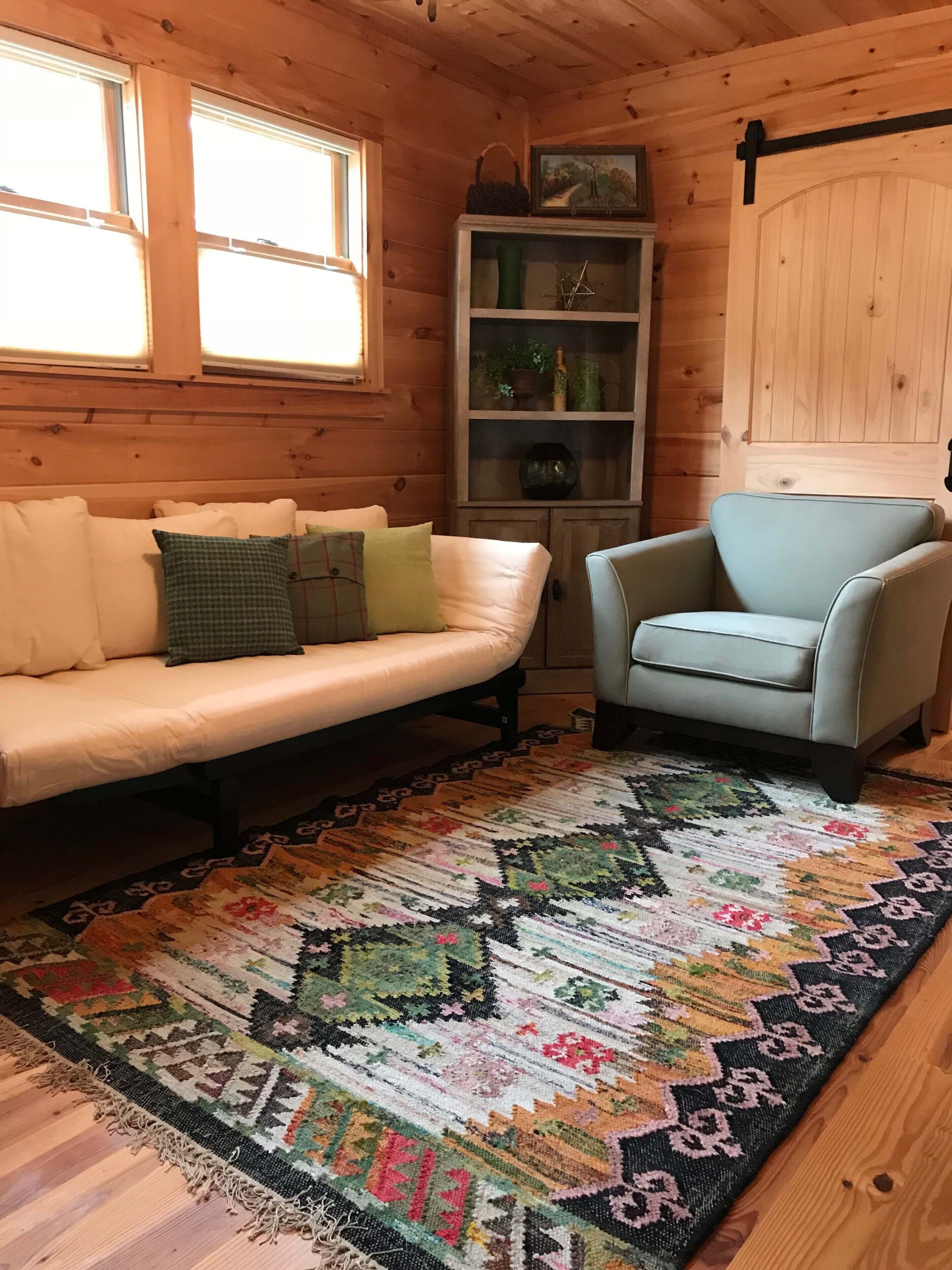 Wooded setting, upscale natural wood interior, approx 4 miles from town square