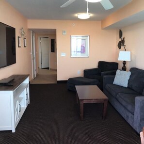 TV, DVD player, stereo