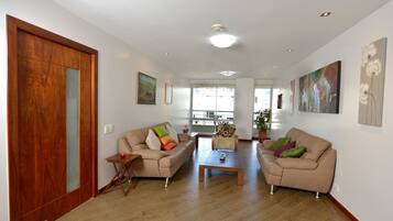 Televisión LED, reproductor de DVD, libros, estéreo