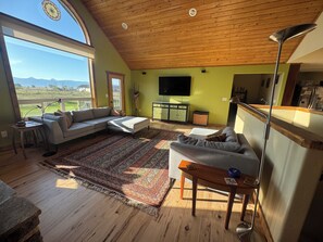 TV, fireplace, DVD player, books