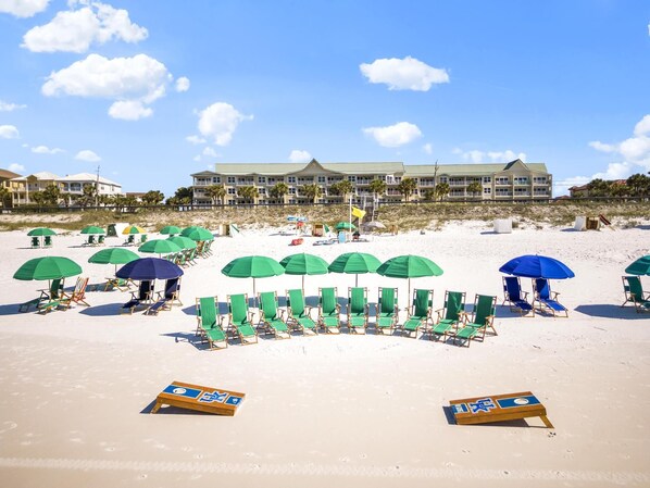 Beach nearby, sun-loungers