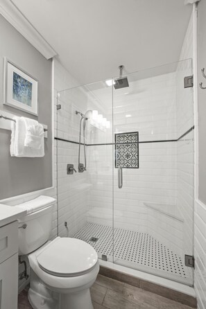 Ensemble douche/baignoire, douche à « effet pluie », sèche-cheveux