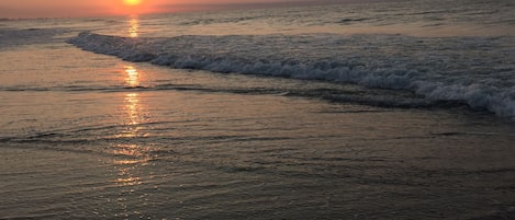 En la playa y camastros