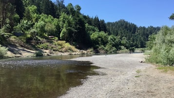 On the beach, sun loungers, beach towels