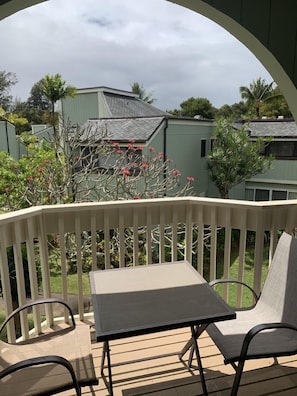 Start your day with freshly-brewed coffee on the Lanai overlooking gardens!