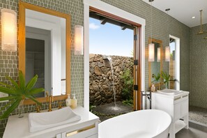 Bathtub, hair dryer, towels