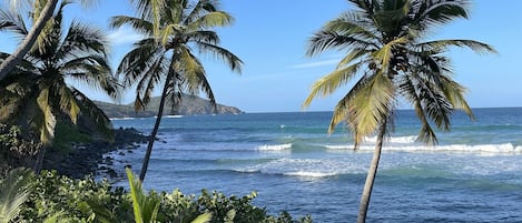On the beach, sun-loungers, beach towels