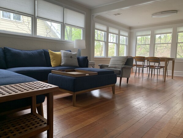 TV, DVD player, books, video library