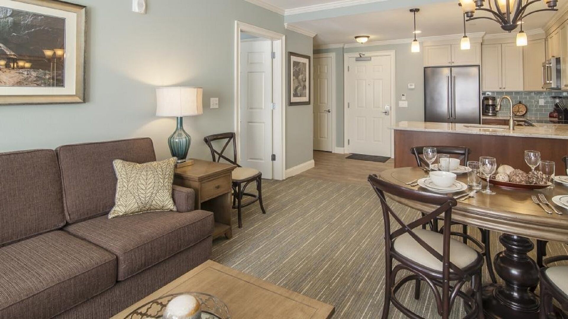 Smart TV, fireplace, video games, DVD player