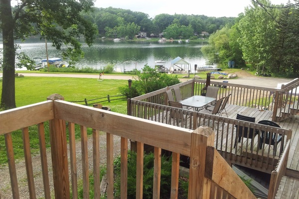 View of beautiful long lake from the expansive deck