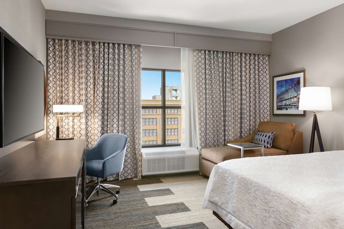 In-room safe, desk, laptop workspace, blackout curtains