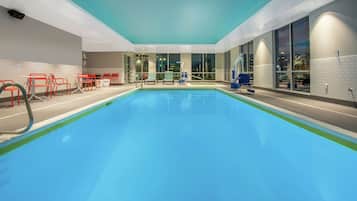 Indoor pool, open 9:00 AM to 10:00 PM, pool loungers