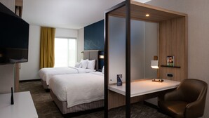 A hotel room with two beds, a desk, a chair, a TV, and a window with curtains. - SpringHill Suites by Marriott Elizabethtown (Elizabethtown)