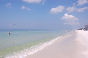 Beach nearby, sun loungers, beach umbrellas