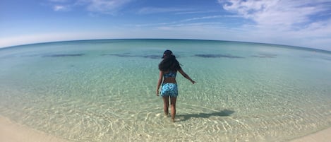 Beach nearby, sun loungers, beach umbrellas