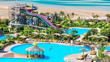 13 outdoor pools, pool umbrellas, sun loungers